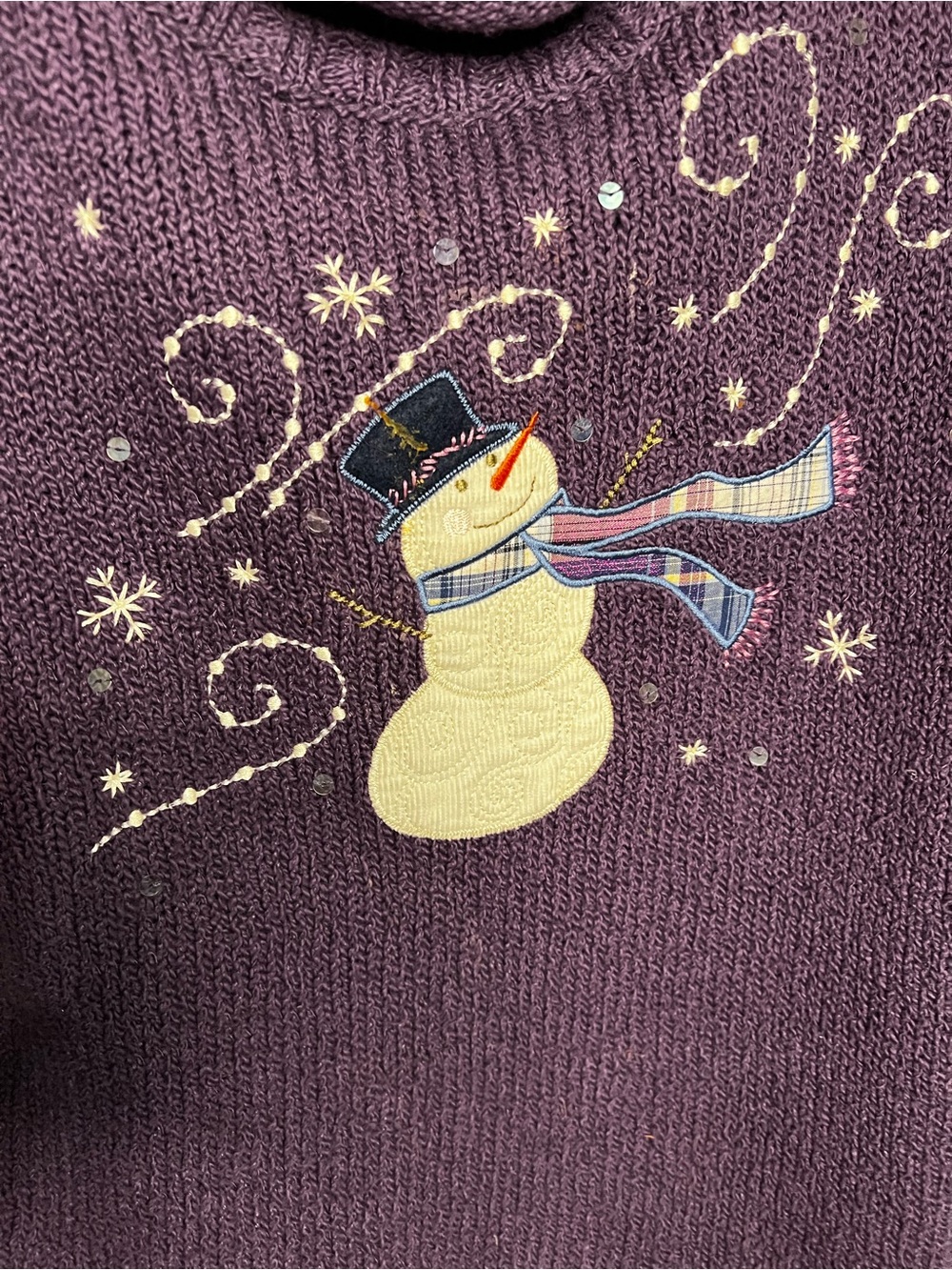 Christopher & Banks Vintage 90s Y2K Purple Snowman Embroidered Holiday Sweater - Picture 3 of 8